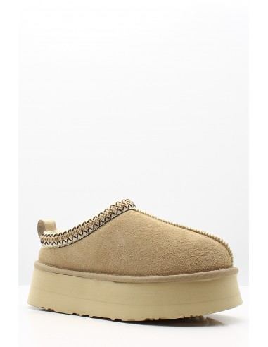 Les mules fourrées Kharisma Dolly en suède beige avec plateforme épaisse