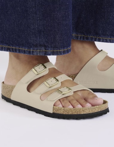 Birkenstock Florida  – Sandales femme 3 brides beige à semelle anatomique