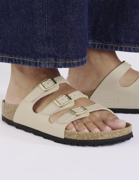 Birkenstock Florida  – Sandales femme 3 brides beige à semelle anatomique