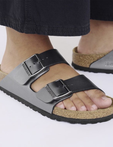 Birkenstock Arizona Metal Black – Sandales Femme à deux brides finition métallisée