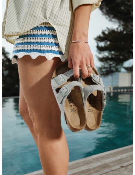 Birkenstock Arizona – Mules Femme en Daim Gris, Confort et Style Naturel