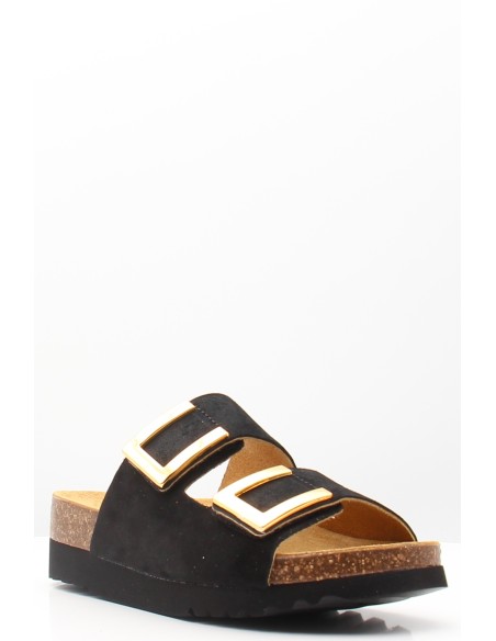 Mules Femme Monterey 2 straps Black – Élégance et Confort avec Boucles