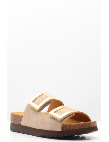 Mules Monterey 2 straps Dark Beige – Élégance et Confort avec Boucles Dorées