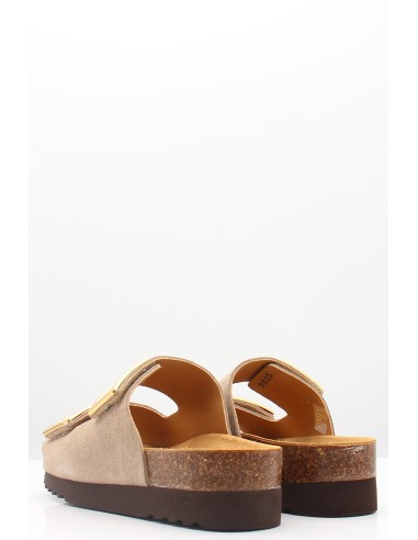 Mules Monterey 2 straps Dark Beige – Élégance et Confort avec Boucles Dorées