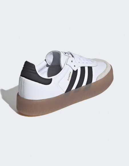 Adidas Sambae JI1349 - Sneakers femme en cuir blanc et noir avec plateforme