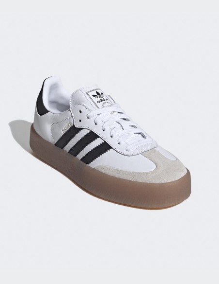 Adidas Sambae JI1349 - Sneakers femme en cuir blanc et noir avec plateforme