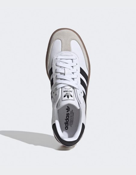 Adidas Sambae JI1349 - Sneakers femme en cuir blanc et noir avec plateforme