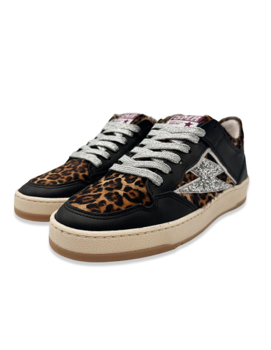 Basket femme Semerdjian Charlie Léopard – cuir & paillettes argentées