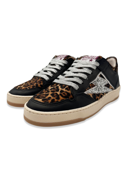 Basket femme Semerdjian Charlie Léopard – cuir & paillettes argentées
