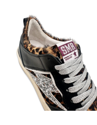 Basket femme Semerdjian Charlie Léopard – cuir & paillettes argentées