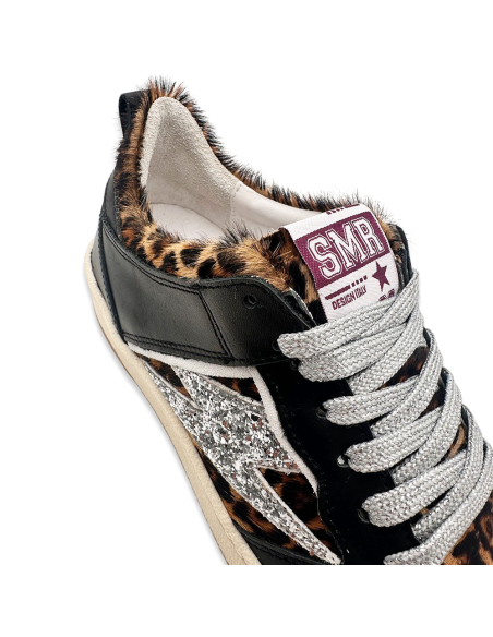 Basket femme Semerdjian Charlie Léopard – cuir & paillettes argentées