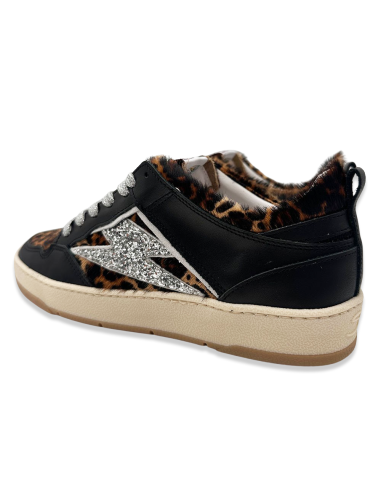 Basket femme Semerdjian Charlie Léopard – cuir & paillettes argentées
