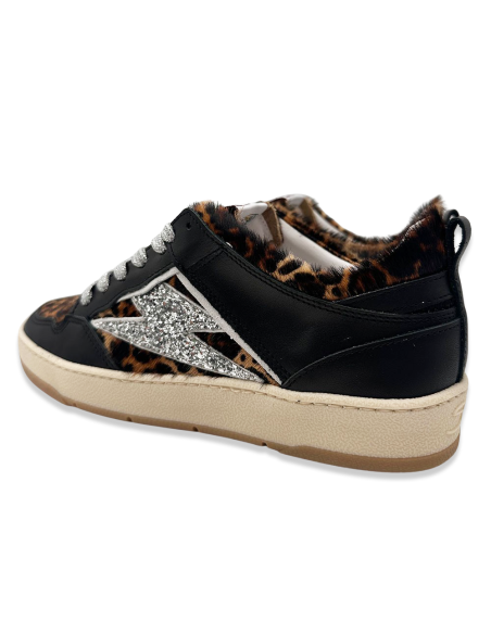 Basket femme Semerdjian Charlie Léopard – cuir & paillettes argentées