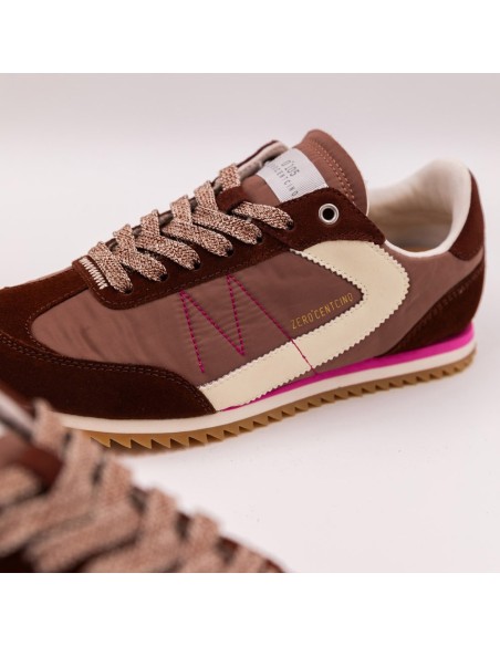 Baskets femme 0-105 Lina Cognac – Baskets rétro en suède et nylon