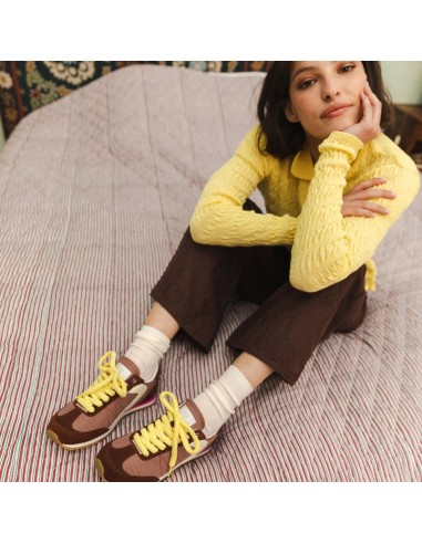 Baskets femme 0-105 Lina Cognac – Baskets rétro en suède et nylon