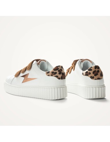 Baskets Vanessa Wu Blanc & Camel – Style léopard et éclair cuivré