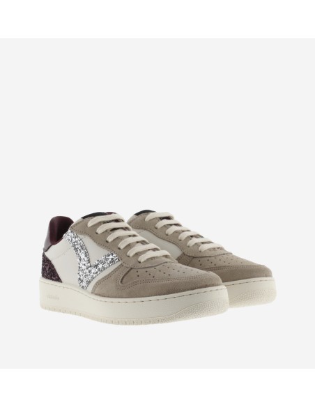 Victoria Deportivo 1258271-83 – Sneakers femme beige chic avec paillettes argent