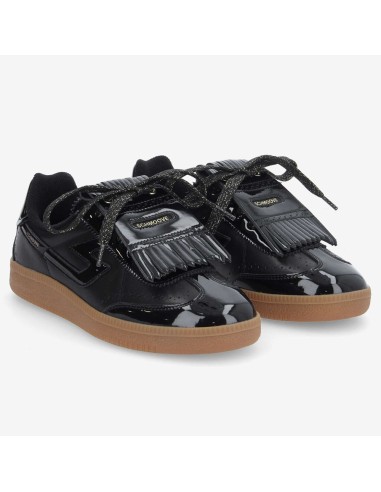 Schmoove Sheffield Golf Vernis Black – Baskets femme noires brillantes avec frange et lacets glitter