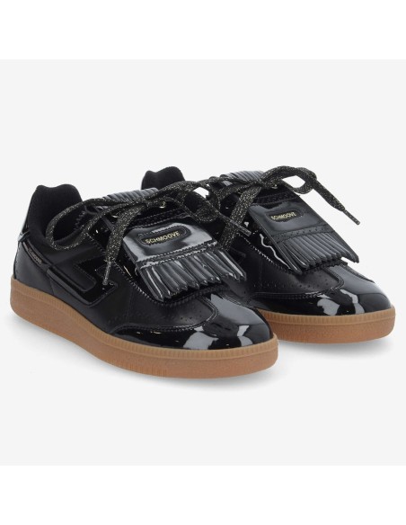 Schmoove Sheffield Golf Vernis Black – Baskets femme noires brillantes avec frange et lacets glitter