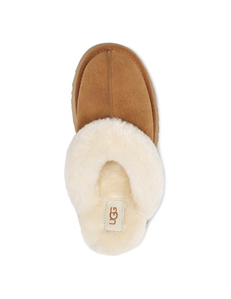 UGG Femme – Chaussons Disquette en Suède et Laine – Camel