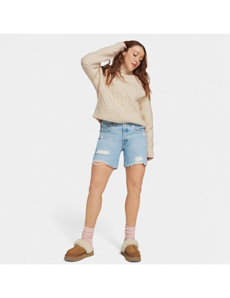 UGG Femme – Chaussons Disquette en Suède et Laine – Camel