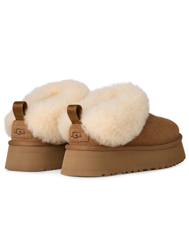 UGG Tazzelle Femme – Mule en suède chestnut avec col en laine et semelle plateforme