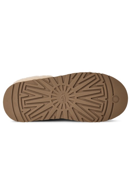UGG Tazzelle Femme – Mule en suède chestnut avec col en laine et semelle plateforme