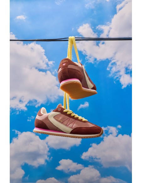 Baskets femme 0-105 Lina Cognac – Baskets rétro en suède et nylon