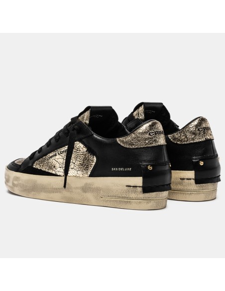 Crime London Skate Wedge She’s Golden – Baskets basses cuir doré et noir effet vintage