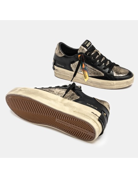 Crime London Skate Wedge She’s Golden – Baskets basses cuir doré et noir effet vintage