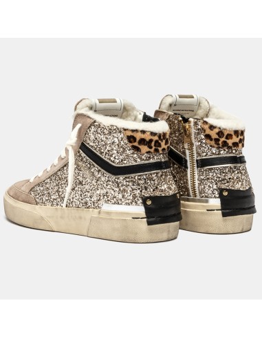 Crime London Recut High Glitter – Baskets montantes femme dorées et léopard