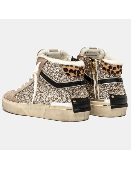 Crime London Recut High Glitter – Baskets montantes femme dorées et léopard