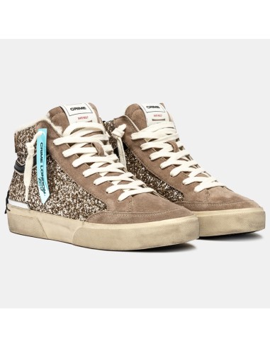 Crime London Recut High Glitter – Baskets montantes femme dorées et léopard