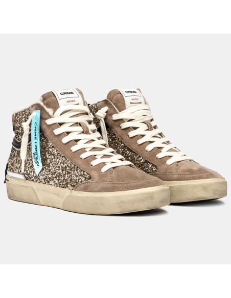 Crime London Recut High Glitter – Baskets montantes femme dorées et léopard