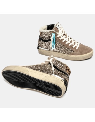Crime London Recut High Glitter – Baskets montantes femme dorées et léopard