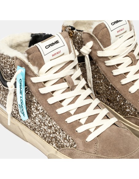 Crime London Recut High Glitter – Baskets montantes femme dorées et léopard