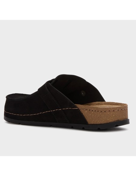 Scholl BORA Femme – Sabots Mocassins Noirs en Suède avec Boucle Métal