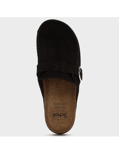 Scholl BORA Femme – Sabots Mocassins Noirs en Suède avec Boucle Métal