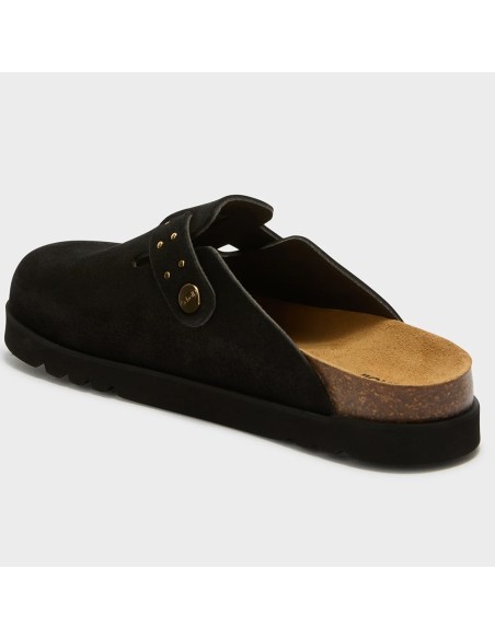 Scholl Sabot Benny F324661004 – Sabot noir en suède à boucle dorée