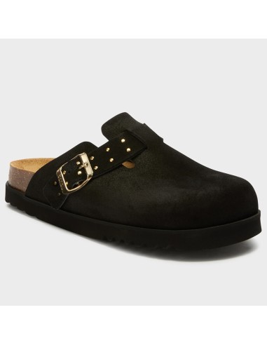 Scholl Sabot Benny F324661004 – Sabot noir en suède à boucle dorée