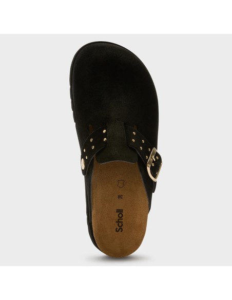 Scholl Sabot Benny F324661004 – Sabot noir en suède à boucle dorée
