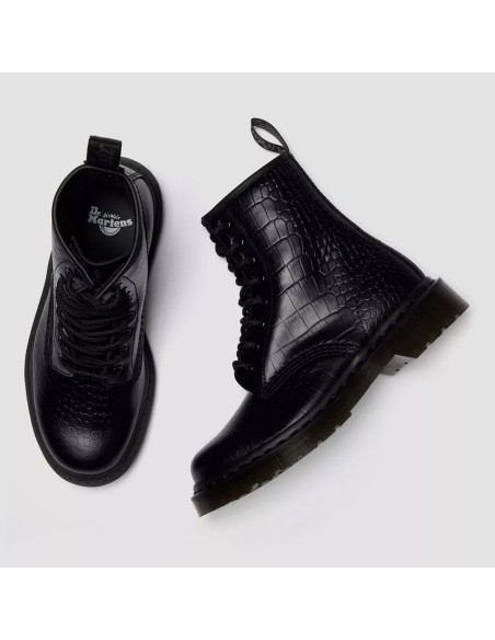 Dr. Martens 1460 Croc Emboss Noir – Bottines cuir embossé femme