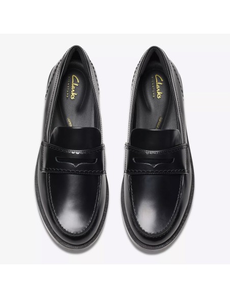 Clarks Straven Edge 26181277 – Mocassins Femme Cuir Noir élégants et confortables