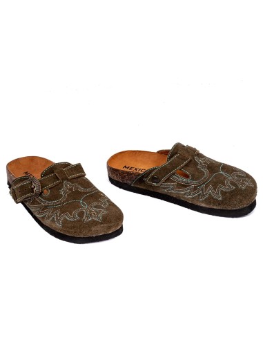 Sabots Mexicana SDL007 daim kaki – sabot western brodé fabrication artisanale