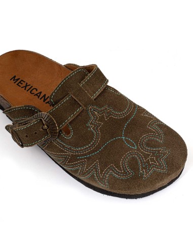 Sabots Mexicana SDL007 daim kaki – sabot western brodé fabrication artisanale