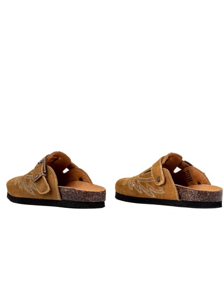 Sabots Mexicana SDL003 daim camel – sabot western brodé avec boucle vintage