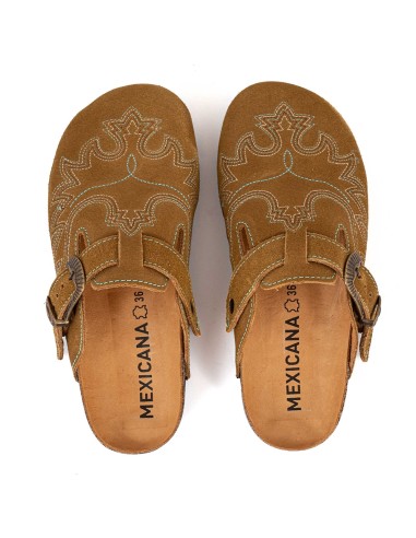 Sabots Mexicana SDL003 daim camel – sabot western brodé avec boucle vintage