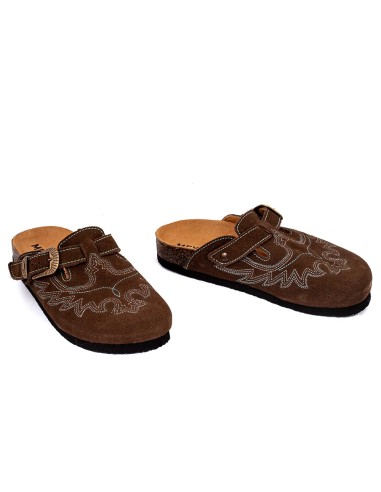 Sabots Mexicana SDL011 daim marron – sabot western brodé boucle vintage
