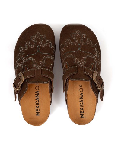 Sabots Mexicana SDL011 daim marron – sabot western brodé boucle vintage