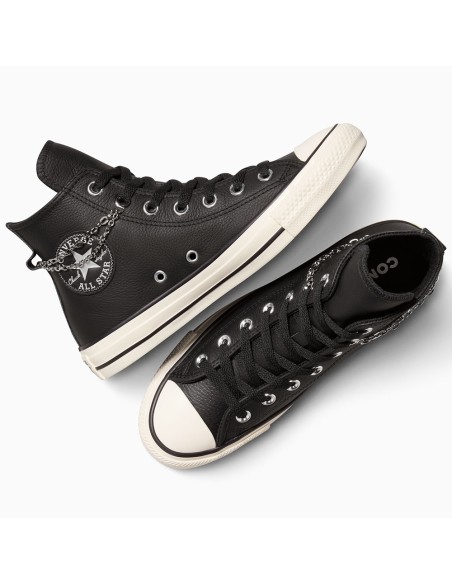 Converse Chuck Taylor A16409C Homme/Femme – Basket  Noire en Cuir avec Chaîne